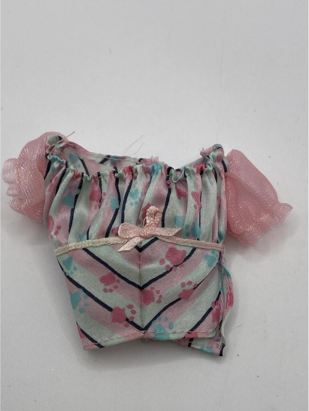 Barbie Clothes-pink&b lie Puffed Sleeve Satin Paw Print Top B20
